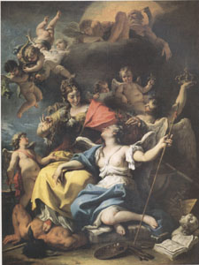 RICCI, Sebastiano Allegory of France as Minerva or Wisdom Who Treads Ignorance Underfoot and Crowns Martial Virtue (mk05)